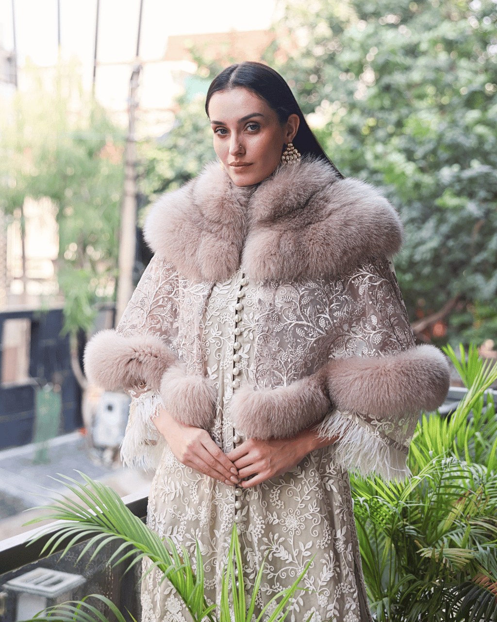 Beige Lace Cape